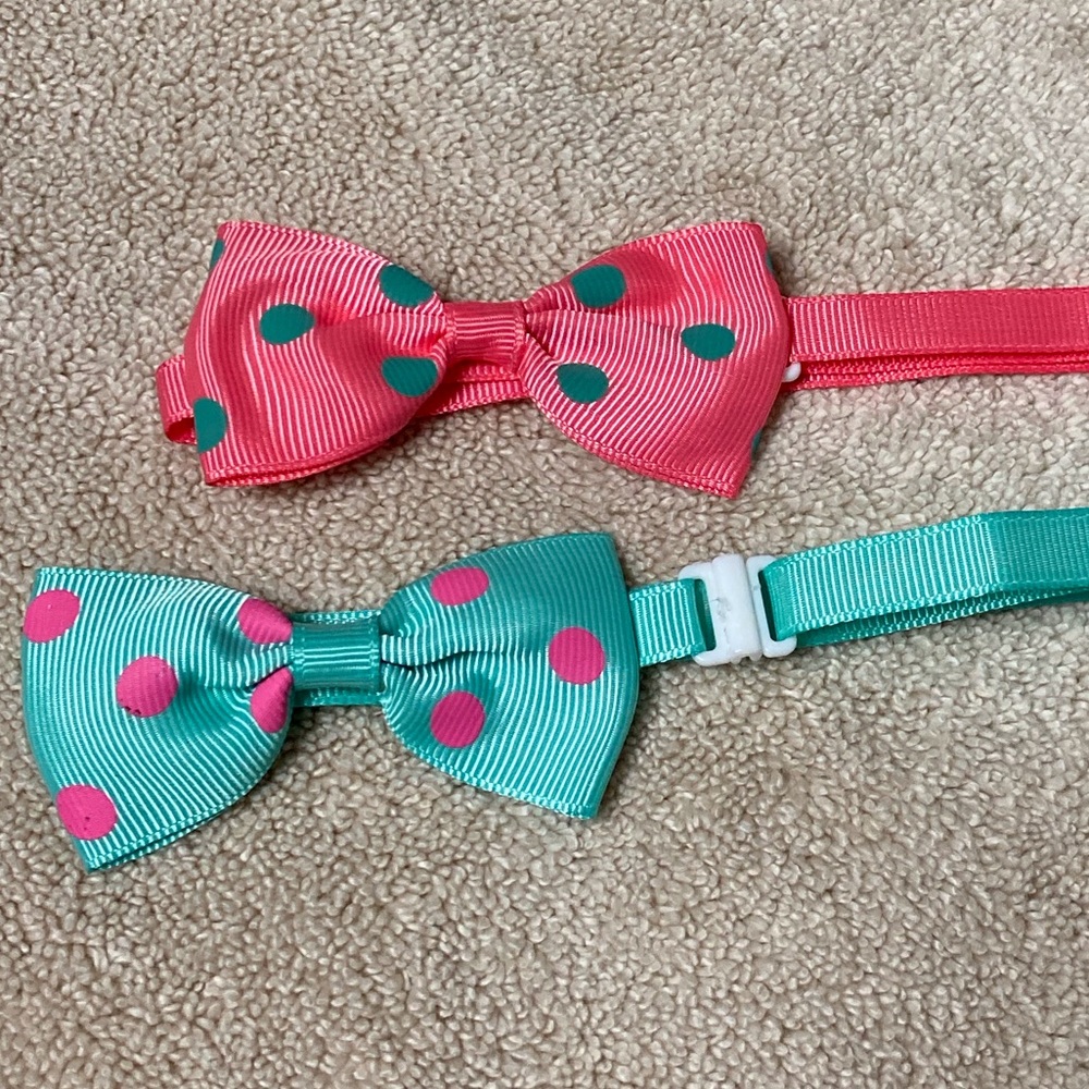 2pc Set Polka Dot Bow Ties for Pets - Pink and Aqua